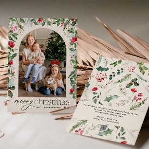 Cartes Pour Fêtes Annuelles Boho Moderne Aquarelle Feuillage Arc Noël