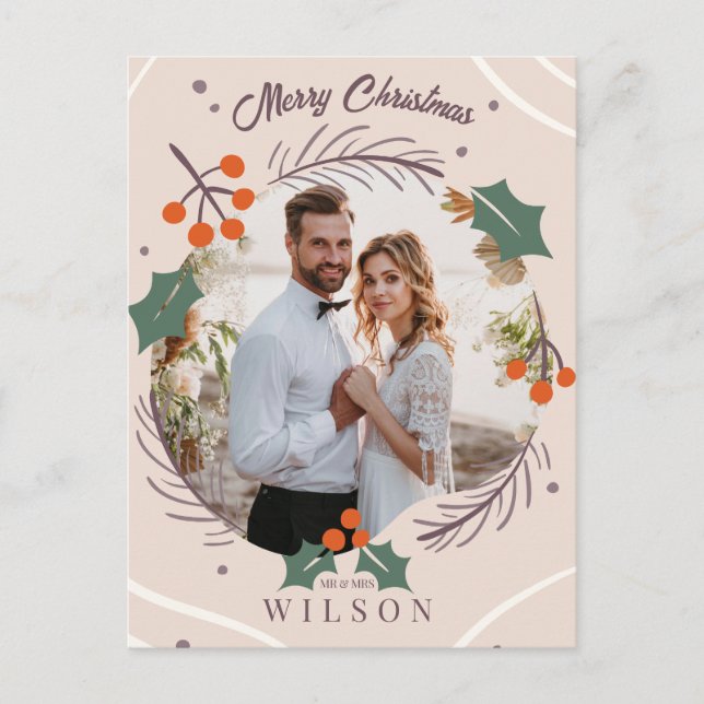 Cartes Pour Fêtes Annuelles Boho moderne Joyeux Noël Mr & Mrs 1 Photo (Devant)