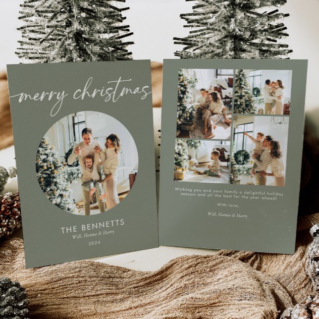 Cartes Pour Fêtes Annuelles Boho moderne Joyeux Noël photo ronde (Créateur téléchargé)