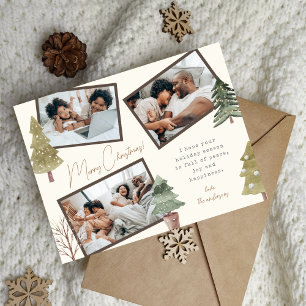 Cartes Pour Fêtes Annuelles Boho moderne Noël 3 Photo Collage Pine Trees