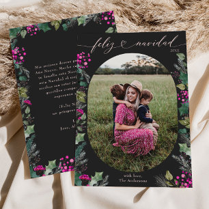 Cartes Pour Fêtes Annuelles Boho noir chic botaniques Feliz Navidad