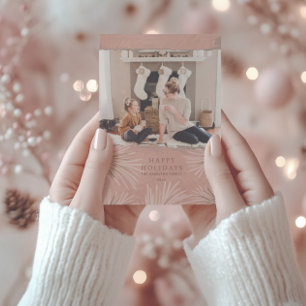 Cartes Pour Fêtes Annuelles Boho Pink & Gold Foliing & Photo Christmas