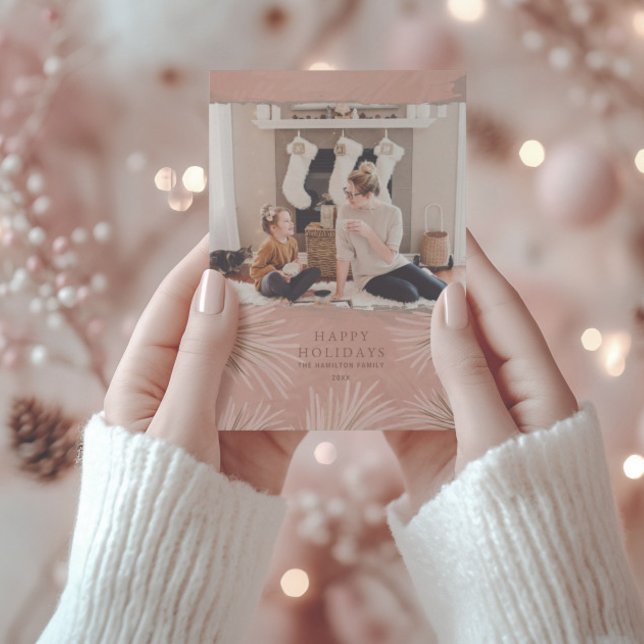 Cartes Pour Fêtes Annuelles Boho Pink & Gold Foliing & Photo Christmas (Créateur téléchargé)