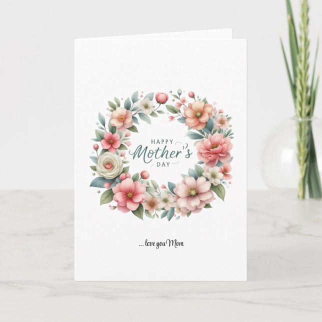 Cartes Pour Fêtes Annuelles Boho printemps flush fleuri couronne Joyeuse fête  (Devant)
