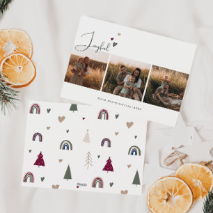 Cartes Pour Fêtes Annuelles Boho Rainbow & Heart Joyful Three Photo Noël
