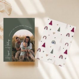 Cartes Pour Fêtes Annuelles Boho Rainbow & Hearts Arch Green Photo Happiest