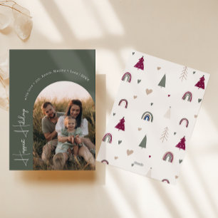 Cartes Pour Fêtes Annuelles Boho Rainbow & Hearts Arch Green Photo Happiest