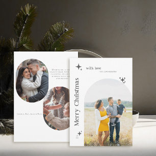 Cartes Pour Fêtes Annuelles Boho Retro Stars Minimaliste BW Photo Noël