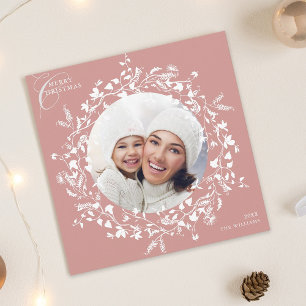 Cartes Pour Fêtes Annuelles Boho rose Dusty Fleur sauvage Noël Carré photo