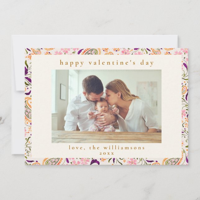 Cartes Pour Fêtes Annuelles Boho Rose Paisley Floral Photo Saint-Valentin (Devant)