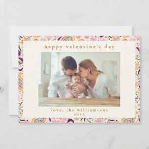Cartes Pour Fêtes Annuelles Boho Rose Paisley Floral Photo Saint-Valentin