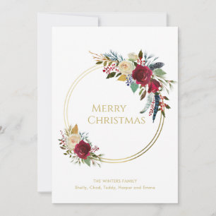 Cartes Pour Fêtes Annuelles Boho Rouge Floral Géométrique Noël Or