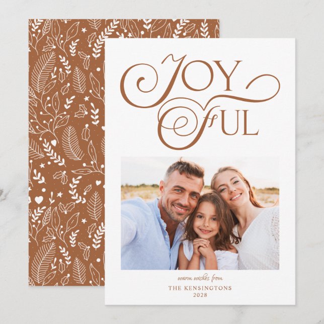 Cartes Pour Fêtes Annuelles Boho Terracotta Motif Joyeuse Photo de Noël (Devant / Derrière)