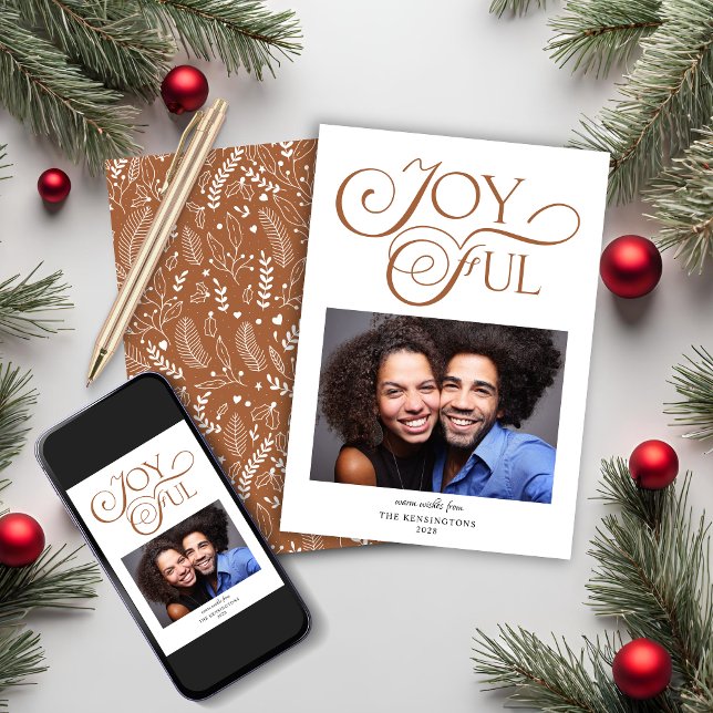 Cartes Pour Fêtes Annuelles Boho Terracotta Motif Joyeuse Photo de Noël (Boho Terracotta Pattern Joyful Christmas Photo Holiday Card)