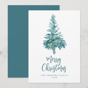 Cartes Pour Fêtes Annuelles Boho Turquoise Noël Aquarelle Arbre non photo