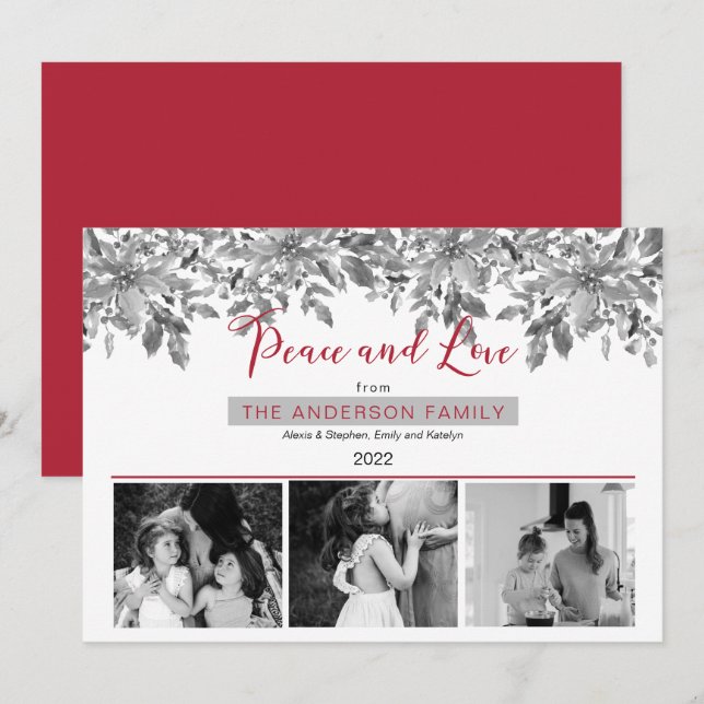 Cartes Pour Fêtes Annuelles Boho Vacances Verdure Paix et Amour 3 Photo (Devant / Derrière)