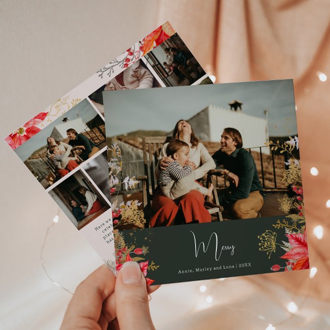 Cartes Pour Fêtes Annuelles Boho Winter Floral Joyeux Sept Photo Noël (Créateur téléchargé)