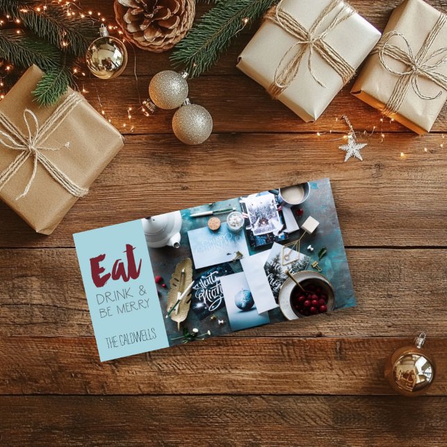 Cartes Pour Fêtes Annuelles Boire et être joyeux Photo de Noël (Eat, drink and be merry Christmas card)