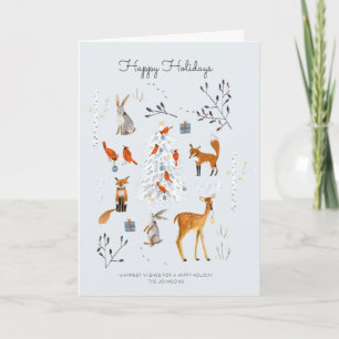 Cartes Pour Fêtes Annuelles Bois bleu clair Arbre et animaux Forêt