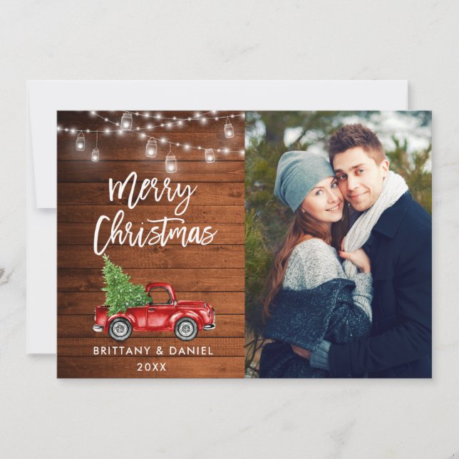 Cartes Pour Fêtes Annuelles Bois Bracelet Script Camion Lumières Photo Noël (Devant)