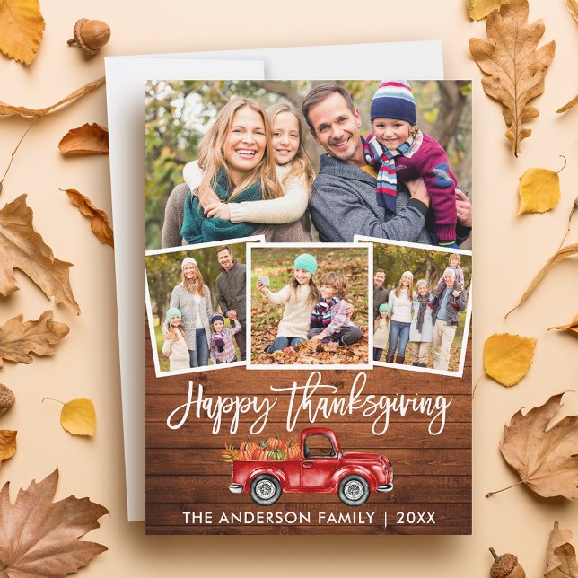 Cartes Pour Fêtes Annuelles Bois Bracelet Script Camion Rouge Thanksgiving 4 P (Customize to add text to back of card.)