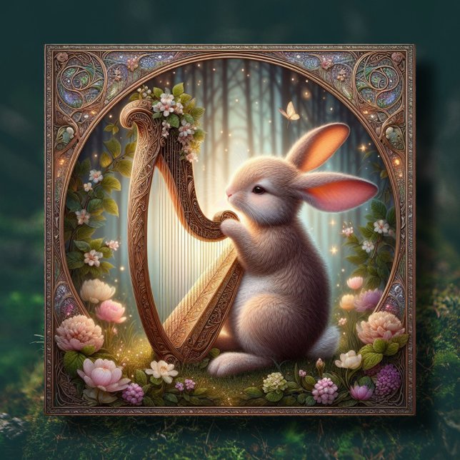 Cartes Pour Fêtes Annuelles Bois Bunny Art nouveau cadre Pâques (Créateur téléchargé)