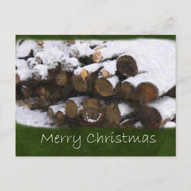 Cartes Pour Fêtes Annuelles Bois de chauffage avec neige - Joyeux Noël (Devant)