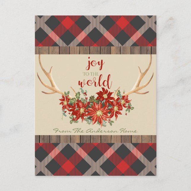 Cartes Pour Fêtes Annuelles Bois de Noël Antlers Rouge Plaid (Devant)
