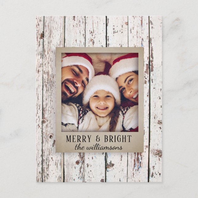 Cartes Pour Fêtes Annuelles Bois déprimé rustique Nom de famille Photo Noël (Devant)