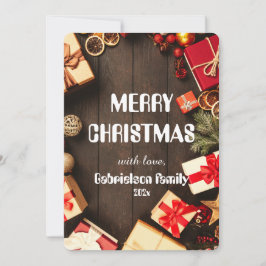 Cartes Pour Fêtes Annuelles bois famille élégante Noël personnaliser