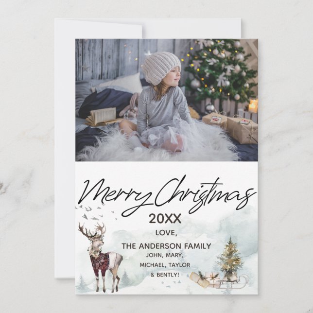 Cartes Pour Fêtes Annuelles Bois Forêt Motoneige Photo Joyeux Noël (Devant)