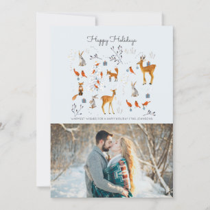 Cartes Pour Fêtes Annuelles Bois moderne bleu & gris animaux & oiseaux