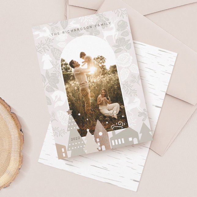 Cartes Pour Fêtes Annuelles Bois naturel Animaux Cosy Village Arch Photo (Créateur téléchargé)