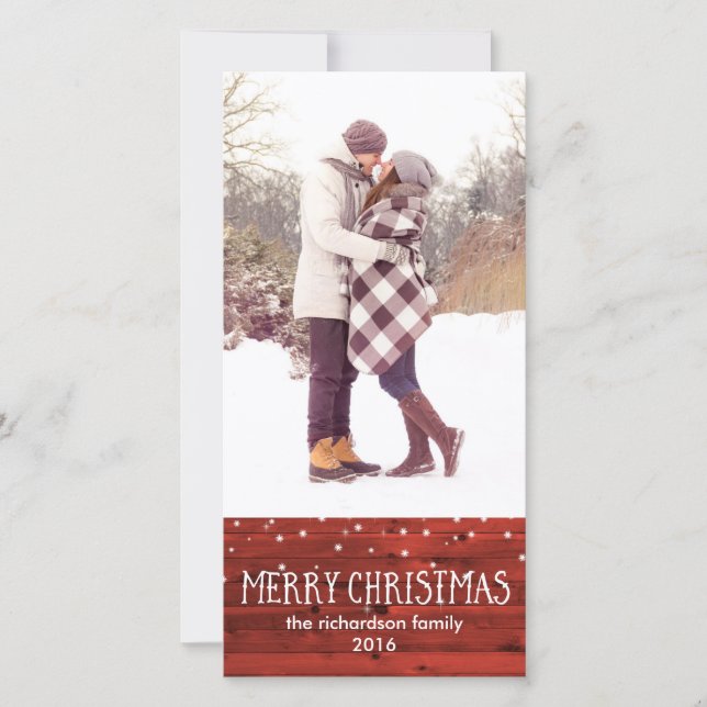 Cartes Pour Fêtes Annuelles Bois rouge rustique en neige | Joyeux Noël (Devant)