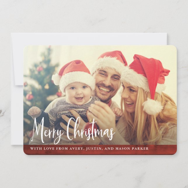 Cartes Pour Fêtes Annuelles Bois rouge rustique | Joyeux Noël photo (Devant)