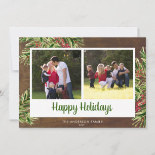Cartes Pour Fêtes Annuelles Bois rustique Aquarelle Pine 2 Photo Joyeux Vacanc