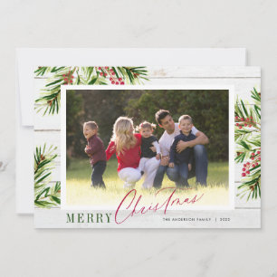 Cartes Pour Fêtes Annuelles Bois rustique Aquarelle Pine Photo Joyeux Noël