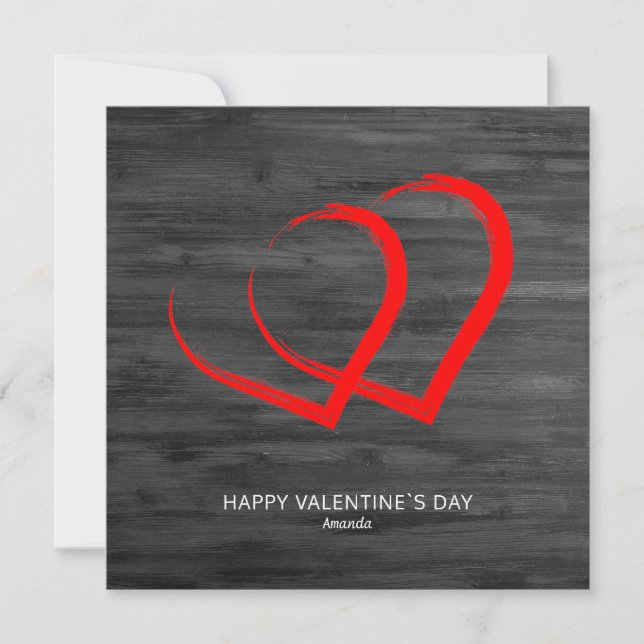 Cartes Pour Fêtes Annuelles Bois rustique Coeurs rouges Valentine`s day Modern (Devant)