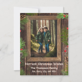 Cartes Pour Fêtes Annuelles Bois rustique d'arbre de pin Photo personnalisée