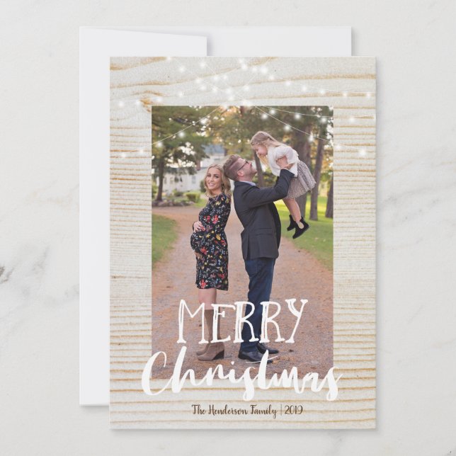 Cartes Pour Fêtes Annuelles Bois rustique et String Photo légère Joyeux Noël (Devant)