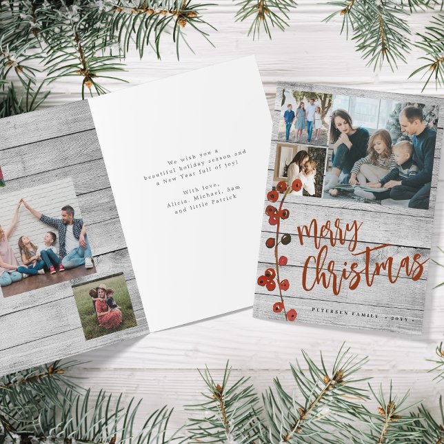 Cartes Pour Fêtes Annuelles Bois rustique Joyeux Noël 6 photo plié (Créateur téléchargé)