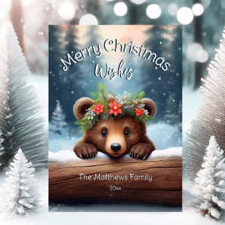Cartes Pour Fêtes Annuelles Bois rustique Joyeux Noël Voeux Ours Brown