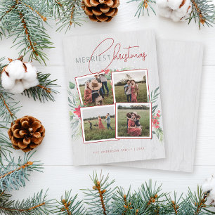 Cartes Pour Fêtes Annuelles Bois rustique & Script 4 Photo Noël le plus joli