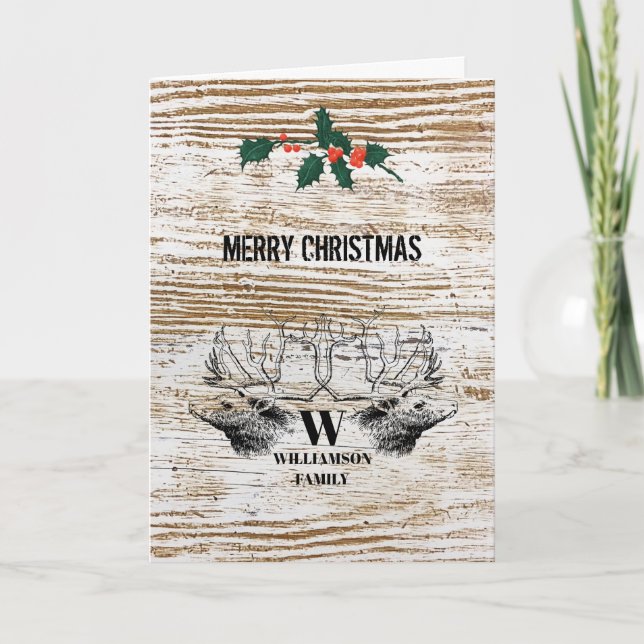 Cartes Pour Fêtes Annuelles Bois rustique Texture Cerf Bois Noël (Devant)