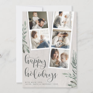 Cartes Pour Fêtes Annuelles Bois rustique vert Noël Photo Booth Collage