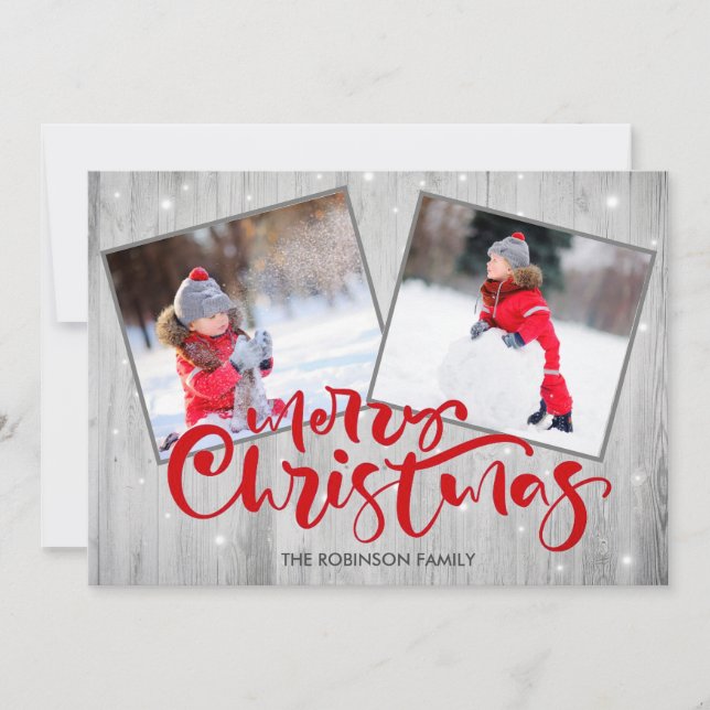 Cartes Pour Fêtes Annuelles Bois Script Joyeux Noël 2 Photo (Devant)