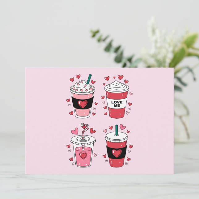 Cartes Pour Fêtes Annuelles Boisson Latte Saint-Valentin Amoureux de Café (Debout devant)