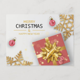 Cartes Pour Fêtes Annuelles Boîte à cadeaux rouge Flèches de neige en or Balls