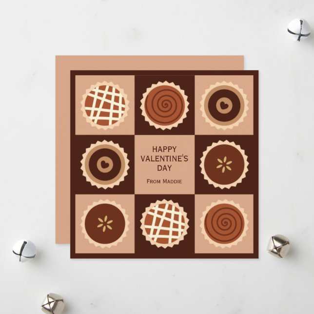 Cartes Pour Fêtes Annuelles Boîte de Chocolats Classe Valentine (Devant/Arrière en situation)