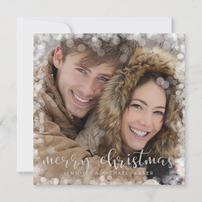 Cartes Pour Fêtes Annuelles Bokeh Frame Joyeux Noël avec photo (Devant)